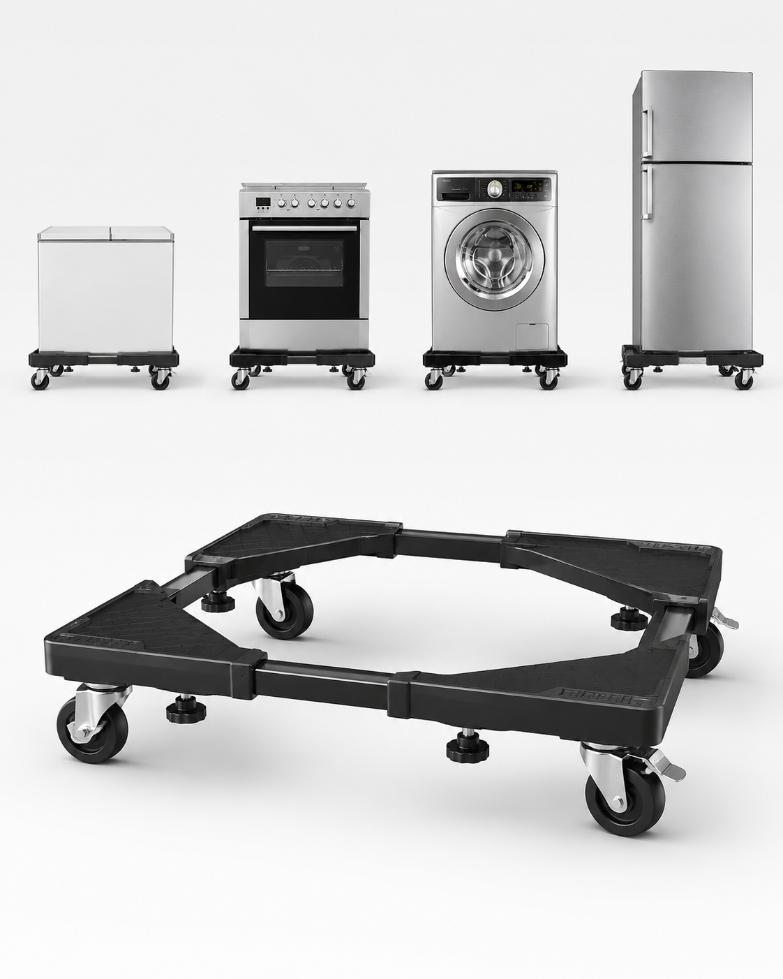 HAUSBERG HB-H 102R Verstellbarer Rolluntersatz 200kg für Waschmaschine und Kühlschrank
