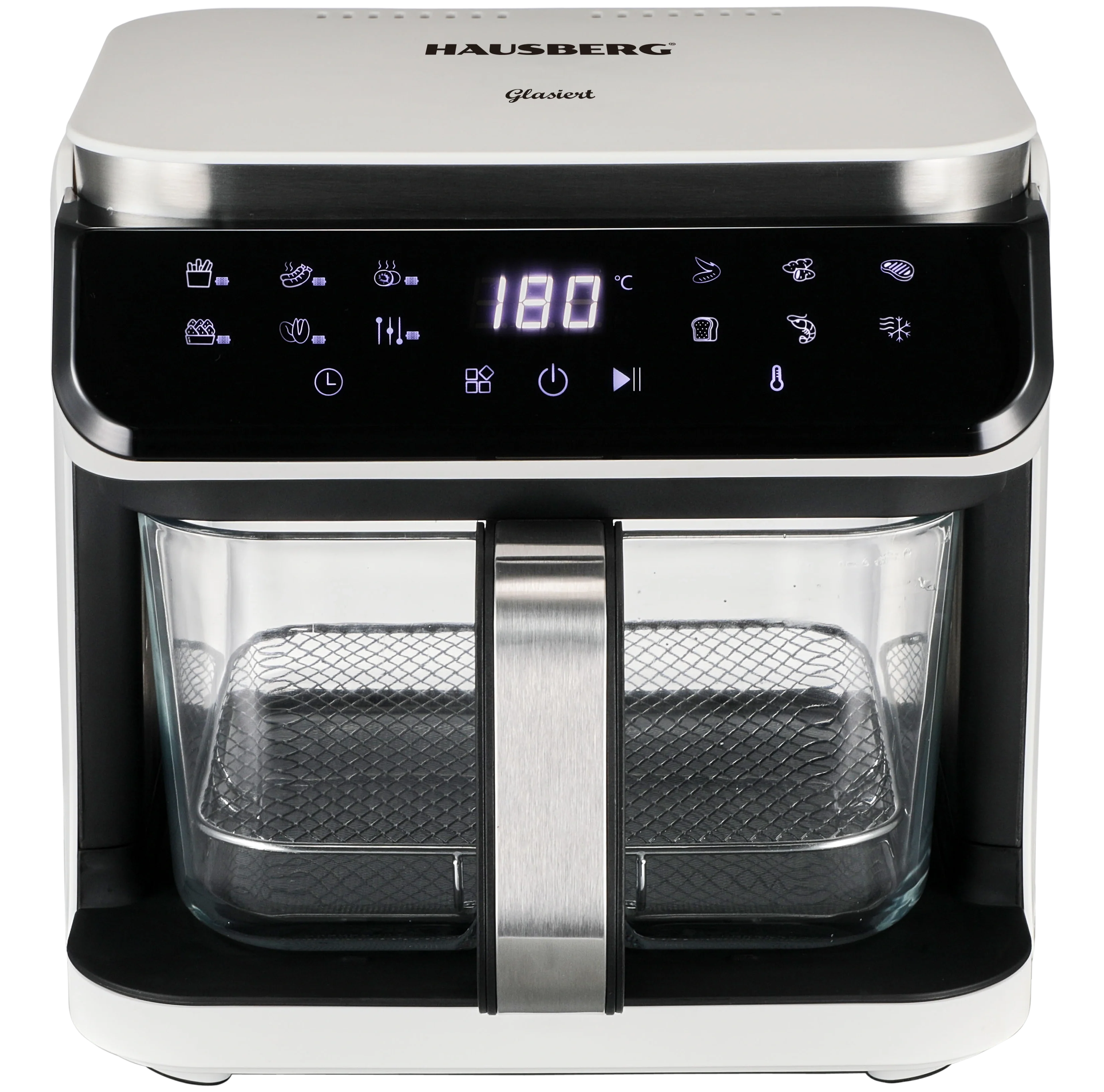 HAUSBERG HB-2343AB Heißluftfritteuse 6.5L Glaskorb Weiß 1200W
