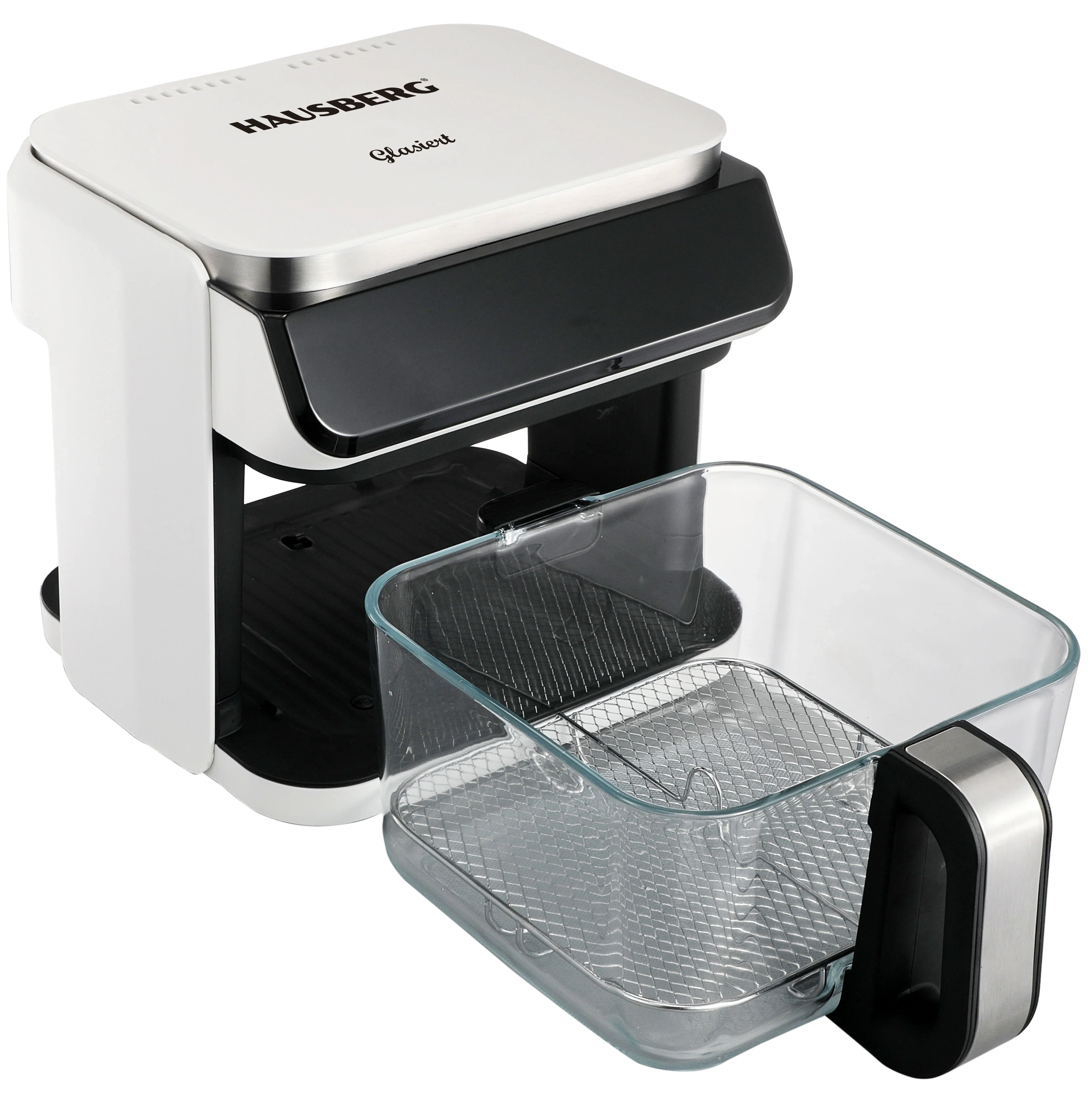 HAUSBERG HB-2343AB Heißluftfritteuse 6.5L Glaskorb Weiß 1200W