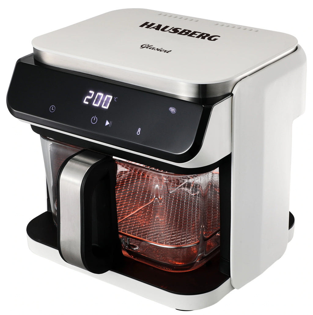 HAUSBERG HB-2343AB Heißluftfritteuse 6.5L Glaskorb Weiß 1200W