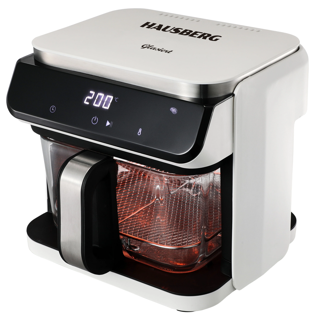 HAUSBERG HB-2343AB Heißluftfritteuse 6.5L Glaskorb Weiß 1200W